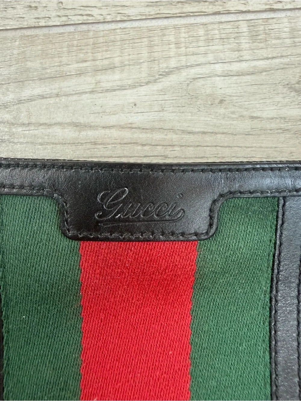 Gucci Black GG Canvas Messenger with Red & Green Stripe- very good cond.